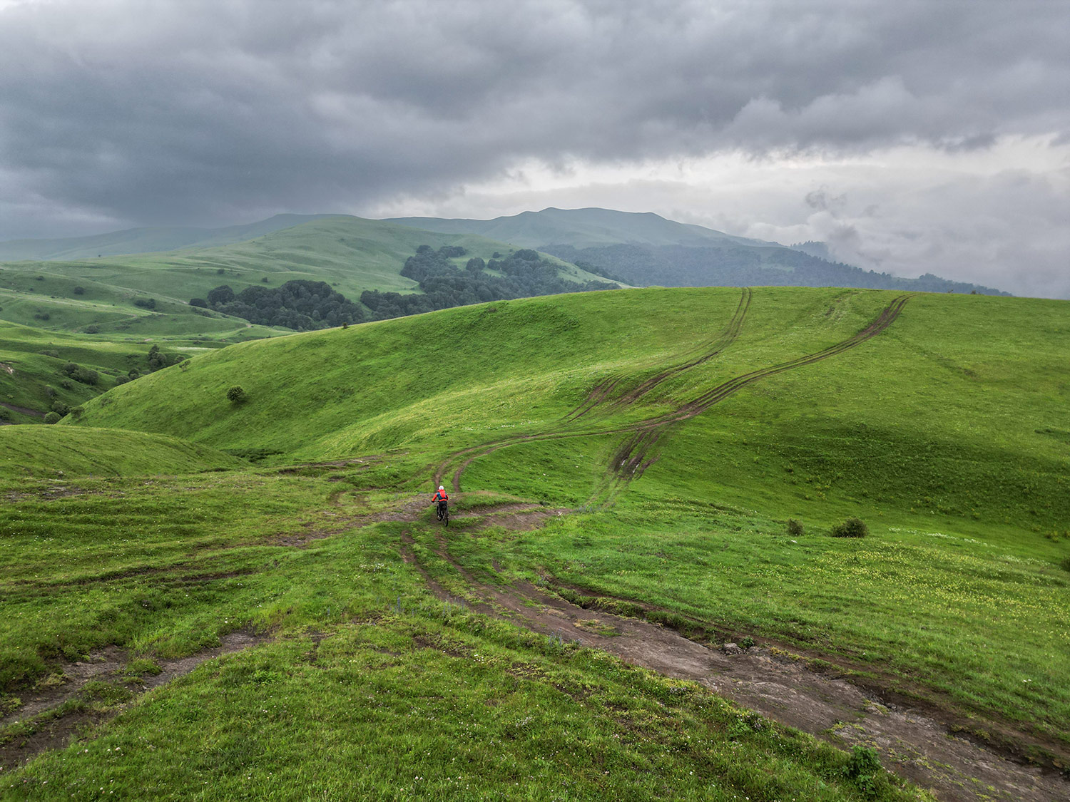 Aerial view of Armenian mountain landscape during the race